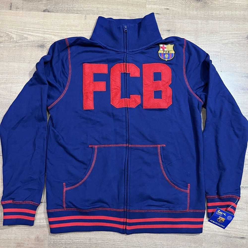 FC Barcelona Full Zip Warm Up Sweatshirt Jacket Mens Size Large L‎ Blue Big Logo